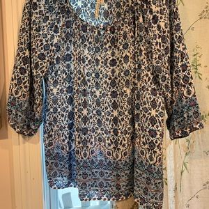 Grand and Greene patterned blue and red blouse